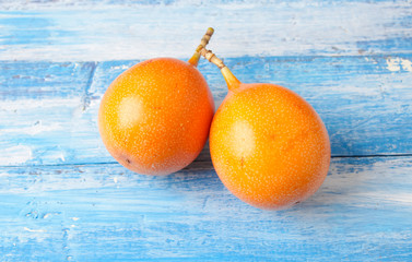 delicious tropical fruit Passion fruit maracuja granadilla or Grenadia. (Passiflora ligularis)
