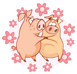 Fototapeta premium Vector Illustration of a Cute Pig. Cartoon Character 