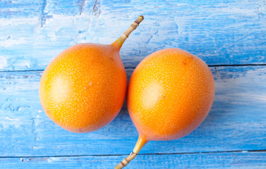 delicious tropical fruit Passion fruit maracuja granadilla or Grenadia. (Passiflora ligularis)