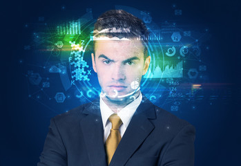 Biometric identification and Facial recognition system concept. 