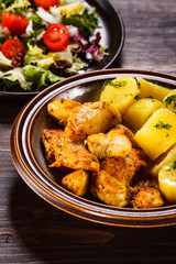 Roast chicken strips and vegetables