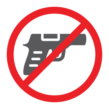 No gun glyph icon, prohibited and restriction, no weapon sign, vector graphics, a solid pattern on a white background.