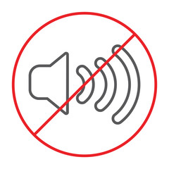 No sound thin line icon, prohibited and silence, no noise sign, vector graphics, a linear pattern on a white background.