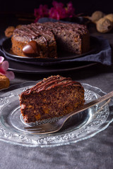 juicy poppy seed cake with apples and chocolate glaze