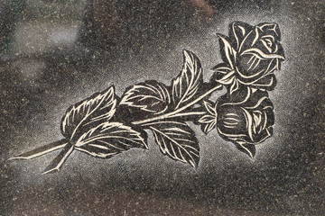 Rose painted on a black marble slab