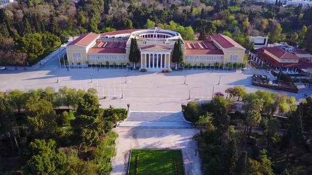 Aerial drone video of iconic public Zappeion Hall a popular venue for art events, Athens, Attica, Greece