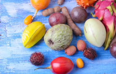 Various exotic fruits.