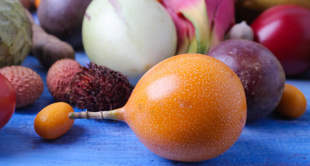 Various exotic fruits.