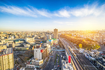 Naklejka na ściany i meble city skyline aerial view in Tokyo, Japan