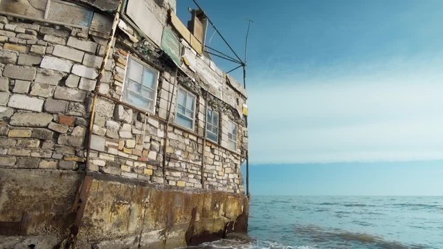 Old brick house on the sea. Home - ship