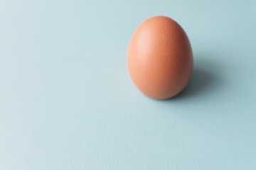 A single brown egg on a blue background. Design, visual art, minimalism