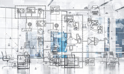 Technology background image with media interface as connection and networking idea. Mixed media