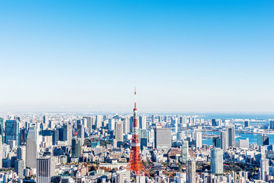 tokyo tower aerial view in Tokyo, Japan