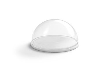 Blank white glass cap for cake plate mockup, isolated, 3d rendering. Empty salver with transparent cover mock up. Clear acrylic lid for food protect. Storage container for pie template.