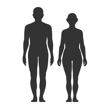 Silhouettes of men and women on a white background.
