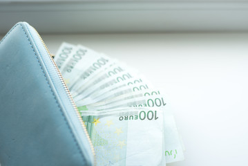 wallet with money euro on white background