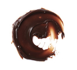 Melted chocolate, icing for cake and ice cream isolated on white background, top view