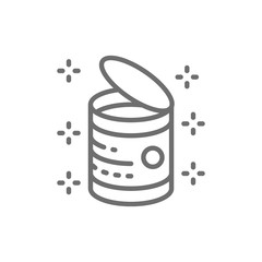 Opened can, food tins line icon.