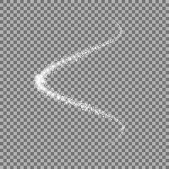Glittering stardust trail, glowing particles, white color