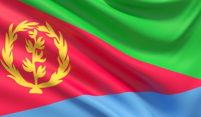Flag of Eritrea. Waved highly detailed fabric texture. 3D illustration.
