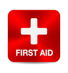 Fototapeta premium First aid medical button sign isolated on white.