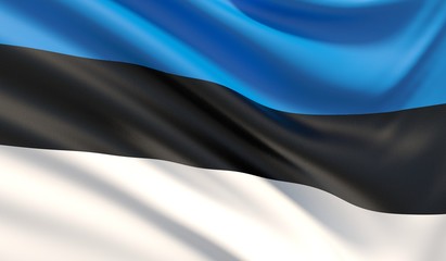 Flag of Estonia. Waved highly detailed fabric texture. 3D illustration.