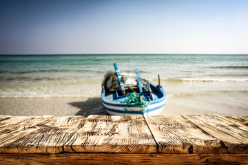 Desk of free space and summer sea 