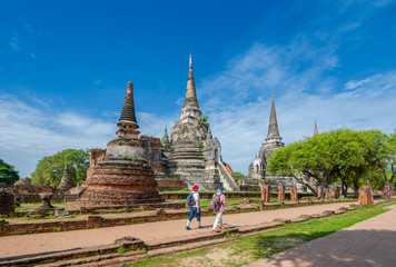 Ayutthaya Thailand,Tourist visit Pagoda and blue sky in Wat Phra Si Sanphet,