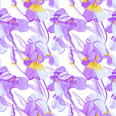 Floral pattern with iris flowers. Seamless pattern with colorful iris flowers.