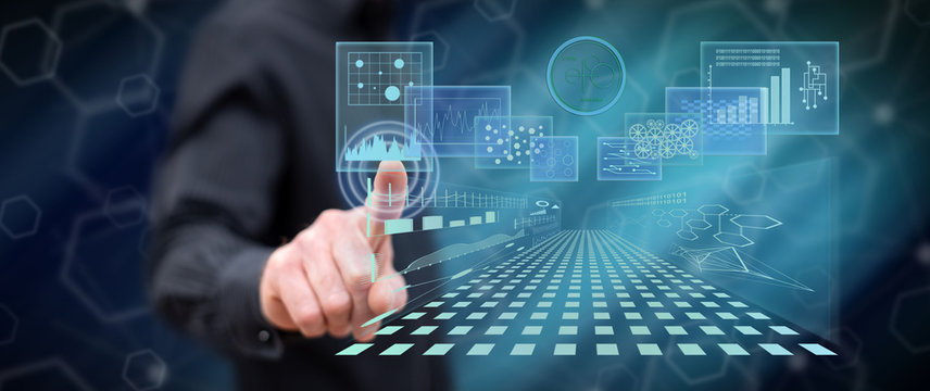 Man touching a business digital interface concept