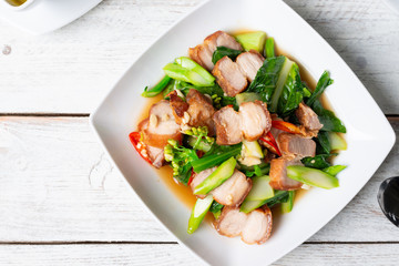 Crispy Pork Belly Stir Fry With Chinese Kale