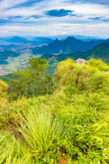 Landscape scene from the peak of mountain and mist at Phu Chi fa close to Chiang Rai, Thailand