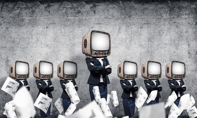 Business women with old TV instead of head.
