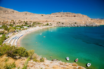 view of the main beach in Lindos