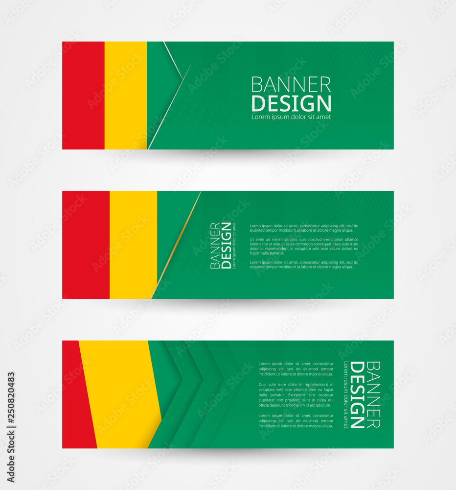 Wall mural set of three horizontal banners with flag of guinea. web banner design template in color of guinea f