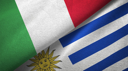 Italy and Uruguay two flags textile cloth, fabric texture