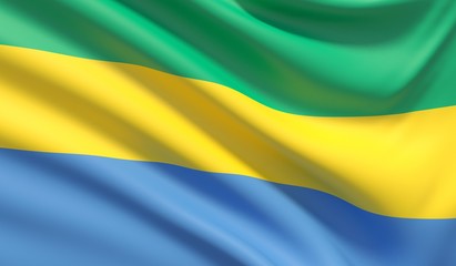Flag of Gabon. Waved highly detailed fabric texture. 3D illustration.