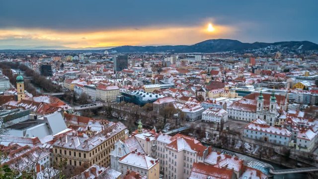 Graz skyline aerial view time lapse from top Austria city