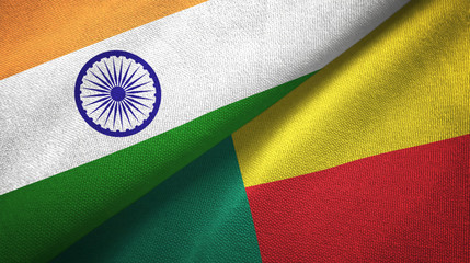 India and Benin two flags textile cloth, fabric texture