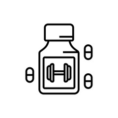 workout energy booster supplement icon with pill symbol. medicine for bodybuilder illustration. simple monoline vector graphic.