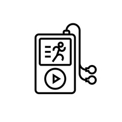 running music playlist icon. music player with run symbol illustration. simple monoline vector graphic.