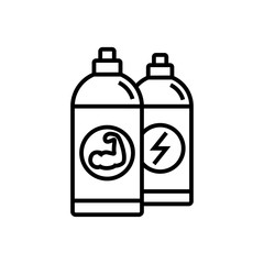 fitness energy drink icon. sport drink bottle with muscle hand illustration. simple monoline vector graphic.