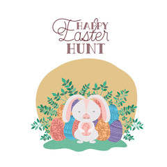 happy easter hunt label with rabbit icon