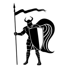 Knight with shield and spear sign on white background.