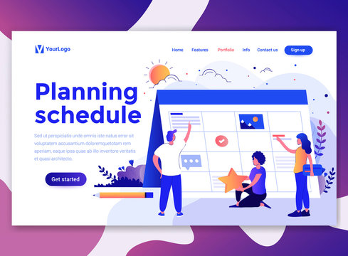 Landing page template of Planning Schedule. Modern flat design concept of web page design for website and mobile website. Easy to edit and customize. Vector illustration