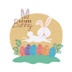 easter bunny label with egg isolated icon