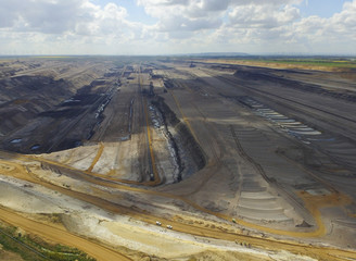 aerial view of lignite mining area germany from drone