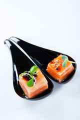 Salmon and soya catering appetizer