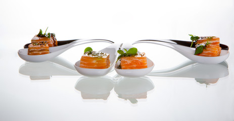 Salmon and soya catering appetizer