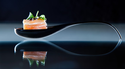 Salmon and soya catering appetizer